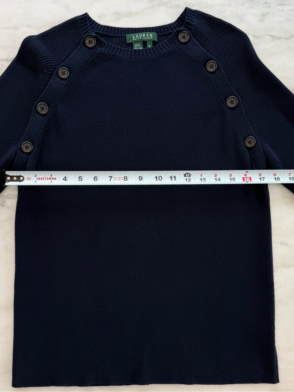 Lauren Ralph Lauren Navy Knit Sweater Button Shoulder Crewneck Women Size XL - Picture 4 of 11